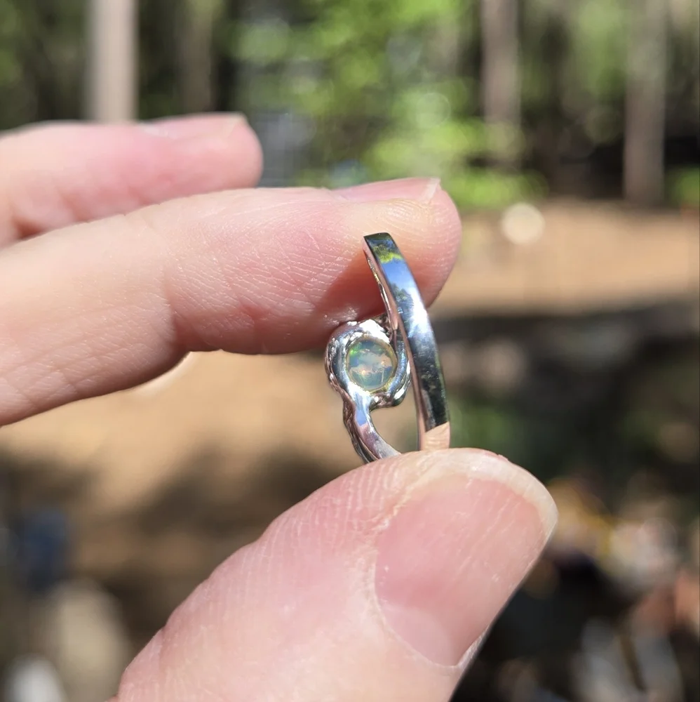 Opal Natural Sterling Silver & Gold Ring Sz5 - Picture 8 of 9